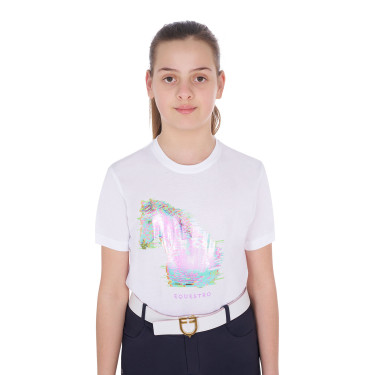 T-shirt da ragazza con stampa di cavallo a interferenza Equestro T-shirt da ragazza con stampa di cavallo a interferenza Equestro