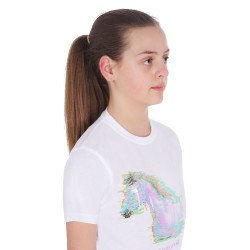 T-shirt da ragazza con stampa di cavallo a interferenza Equestro Bianco T-shirt da ragazza con stampa di cavallo a interferenza Equestro Bianco