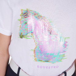 T-shirt da ragazza con stampa di cavallo a interferenza Equestro Bianco T-shirt da ragazza con stampa di cavallo a interferenza Equestro Bianco