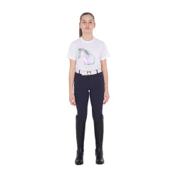 T-shirt da ragazza con stampa di cavallo a interferenza Equestro Bianco T-shirt da ragazza con stampa di cavallo a interferenza Equestro Bianco