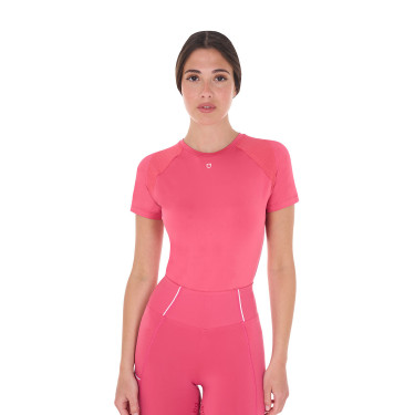 T-shirt tecnico da allenamento da donna taglio slim Equestro Caprifoglio Rosa