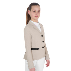 Giacca da concorso a tre bottoni da ragazza in mesh Equestro Tan Oxford Rosa Giacca da concorso a tre bottoni da ragazza in mesh Equestro Tan Oxford Rosa