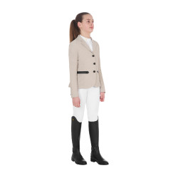 Giacca da concorso a tre bottoni da ragazza in mesh Equestro Tan Oxford Rosa Giacca da concorso a tre bottoni da ragazza in mesh Equestro Tan Oxford Rosa