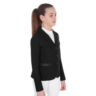 Giacca da concorso a tre bottoni da ragazza in mesh Equestro Nero Giacca da concorso a tre bottoni da ragazza in mesh Equestro Nero