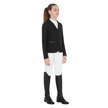 Giacca da concorso a tre bottoni da ragazza in mesh Equestro Nero Giacca da concorso a tre bottoni da ragazza in mesh Equestro Nero