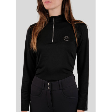 Polo da concorso Montar Everly con logo in cristalli a maniche lunghe da donna Nero