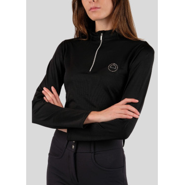 Polo da concorso Montar Everly con logo in cristalli a maniche lunghe da donna Nero