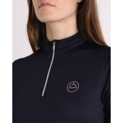Polo da concorso Montar Everly con logo in cristalli a maniche lunghe da donna Marina Polo da concorso Montar Everly con logo in cristalli a maniche lunghe da donna Marina