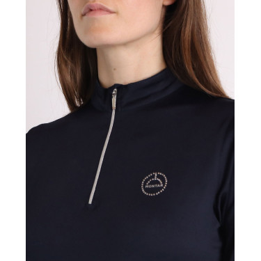 Polo da concorso Montar Everly con logo in cristalli a maniche lunghe da donna Polo da concorso Montar Everly con logo in cristalli a maniche lunghe da donna