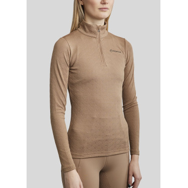 Polo da equitazione MoCilia Jacquard raffinato a maniche lunghe da donna Latté Marrone