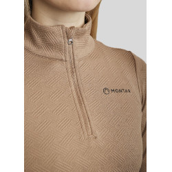 Polo da equitazione MoCilia Jacquard raffinato a maniche lunghe da donna Latté Marrone
