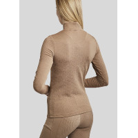 Polo da equitazione MoCilia Jacquard raffinato a maniche lunghe da donna Latté Marrone