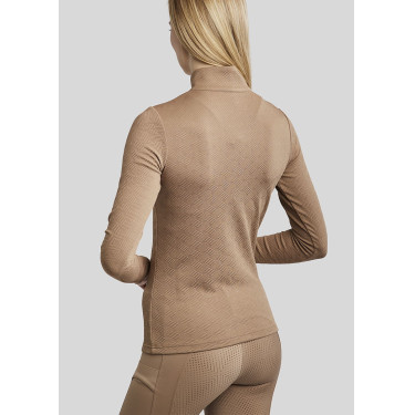 Polo da equitazione MoCilia Jacquard raffinato a maniche lunghe da donna Latté Marrone