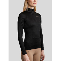 Polo da equitazione MoCilia Jacquard raffinato a maniche lunghe da donna Nero Polo da equitazione MoCilia Jacquard raffinato a maniche lunghe da donna Nero