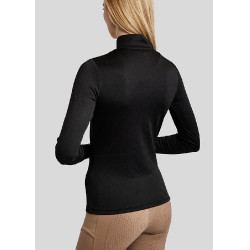 Polo da equitazione MoCilia Jacquard raffinato a maniche lunghe da donna Nero Polo da equitazione MoCilia Jacquard raffinato a maniche lunghe da donna Nero