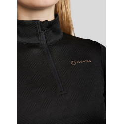 Polo da equitazione MoCilia Jacquard raffinato a maniche lunghe da donna Nero Polo da equitazione MoCilia Jacquard raffinato a maniche lunghe da donna Nero