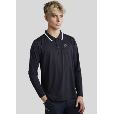 Polo da uomo Montar MoDrake con colletto a contrasto e maniche lunghe Blu marino scuro
