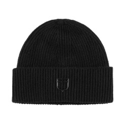 Berretto equestre unisex in lana a trama lavorata a maglia Nero