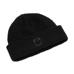 Berretto Equestro unisex in lana a costine con logo Nero Berretto Equestro unisex in lana a costine con logo Nero