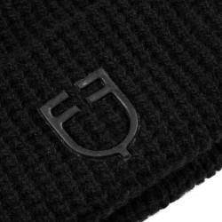 Berretto Equestro unisex in lana a costine con logo Nero Berretto Equestro unisex in lana a costine con logo Nero