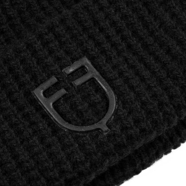 Berretto Equestro unisex in lana a costine con logo Nero Berretto Equestro unisex in lana a costine con logo Nero