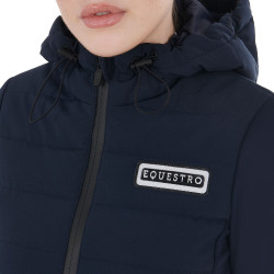 Piumino con cappuccio da donna Equestro in tessuto tecnico misto Blazer marine Blu marino