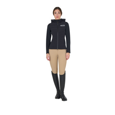 Piumino con cappuccio da donna Equestro in tessuto tecnico misto Nero