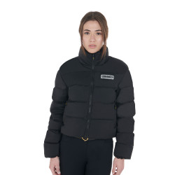 Piumino corto da donna in tessuto stretch Equestro Nero