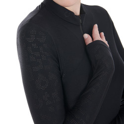 Polo da allenamento da donna in tessuto elasticizzato Equestro Nero Polo da allenamento da donna in tessuto elasticizzato Equestro Nero