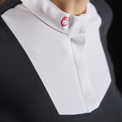 Polo da concorso donna Equestro Ridertechnology a maniche corte con bottoni Bianco / nero Polo da concorso donna Equestro Ridertechnology a maniche corte con bottoni Bianco / nero