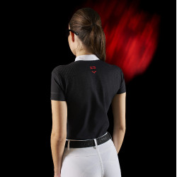Polo da concorso donna Equestro Ridertechnology a maniche corte con bottoni Bianco / nero Polo da concorso donna Equestro Ridertechnology a maniche corte con bottoni Bianco / nero