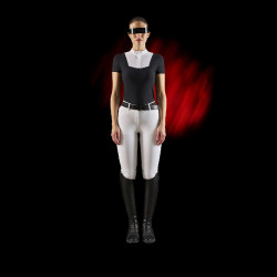 Polo da concorso donna Equestro Ridertechnology a maniche corte con bottoni Bianco / nero Polo da concorso donna Equestro Ridertechnology a maniche corte con bottoni Bianco / nero