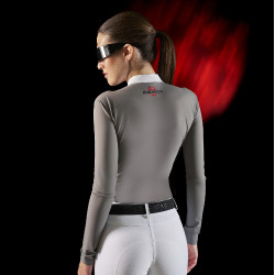 Polo da concorso donna Equestro Ridertechnology a maniche lunghe con zip Uccello beffardo Grigio Polo da concorso donna Equestro Ridertechnology a maniche lunghe con zip Uccello beffardo Grigio