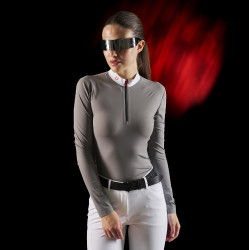 Polo da concorso donna Equestro Ridertechnology a maniche lunghe con zip Uccello beffardo Grigio Polo da concorso donna Equestro Ridertechnology a maniche lunghe con zip Uccello beffardo Grigio