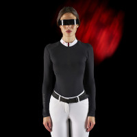 Polo da concorso donna Equestro Ridertechnology a maniche lunghe con zip Nero