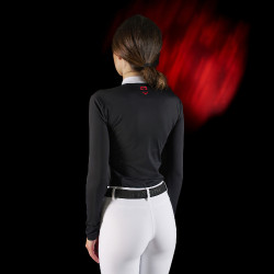 Polo da concorso donna Equestro Ridertechnology a maniche lunghe con zip Nero