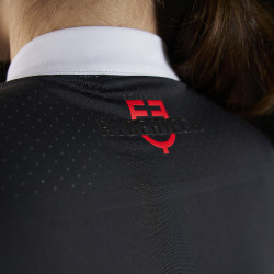 Polo da concorso donna Equestro Ridertechnology a maniche lunghe con zip Nero
