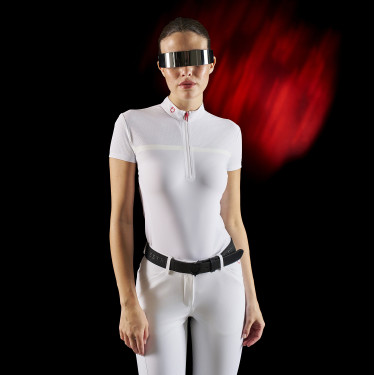 Polo da concorso donna Equestro Ridertechnology in tessuto traforato Bianco