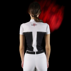Polo da concorso donna Equestro Ridertechnology in tessuto traforato Bianco / nero