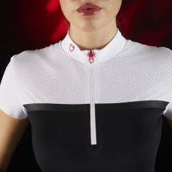 Polo da concorso donna Equestro Ridertechnology in tessuto traforato Bianco / nero