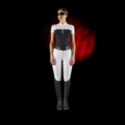 Polo da concorso donna Equestro Ridertechnology in tessuto traforato Bianco / nero