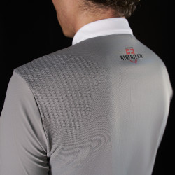 Polo da concorso uomo Equestro Ridertechnology a maniche corte con bottoni Uccello beffardo Grigio