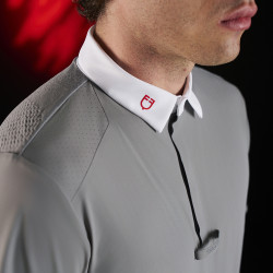 Polo da concorso uomo Equestro Ridertechnology a maniche corte con bottoni Uccello beffardo Grigio