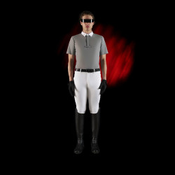 Polo da concorso uomo Equestro Ridertechnology a maniche corte con bottoni Uccello beffardo Grigio