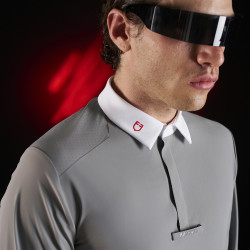 Polo da concorso uomo Equestro Ridertechnology a maniche lunghe con bottoni Uccello beffardo Grigio Polo da concorso uomo Equestro Ridertechnology a maniche lunghe con bottoni Uccello beffardo Grigio