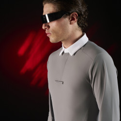 Polo da concorso uomo Equestro Ridertechnology a maniche lunghe con bottoni Uccello beffardo Grigio Polo da concorso uomo Equestro Ridertechnology a maniche lunghe con bottoni Uccello beffardo Grigio
