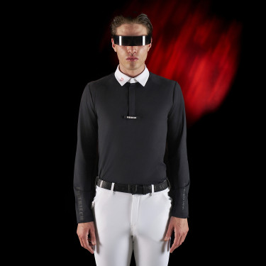 Polo da concorso uomo Equestro Ridertechnology a maniche lunghe con bottoni Nero Polo da concorso uomo Equestro Ridertechnology a maniche lunghe con bottoni Nero