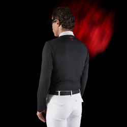 Polo da concorso uomo Equestro Ridertechnology a maniche lunghe con bottoni Nero