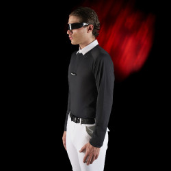Polo da concorso uomo Equestro Ridertechnology a maniche lunghe con bottoni Nero