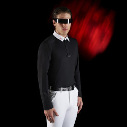 Polo da concorso uomo Equestro Ridertechnology a maniche lunghe con bottoni Nero